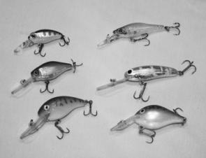 Some of the best small minnows for deep presentations: Top row from left, Smith Camion, Megabass Smolt; middle, Jackall Chubby, Lively Lures Micro Mullet; bottom Rebel Wee R and Rapala Fat Rap.